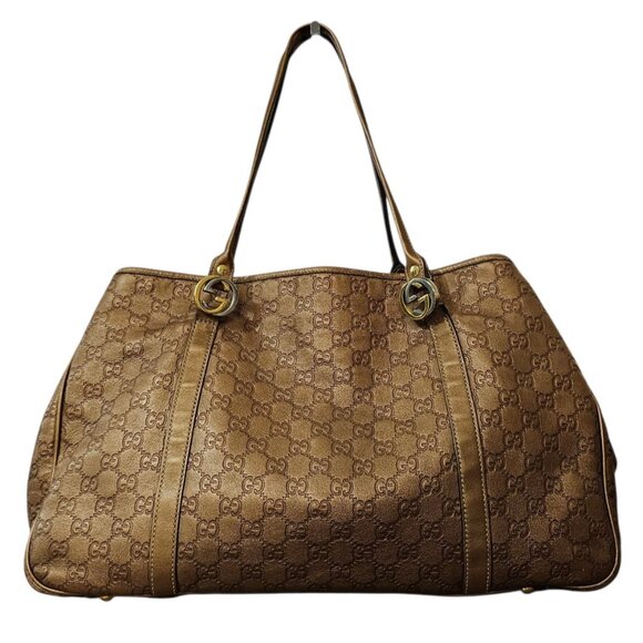 GUCCI Metallic Guccissima Large GG Twins Shoulder Tote Bronze Leather Monogram - Picture 1 of 16